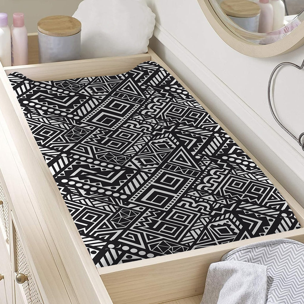 Black And White African Tribal Print Changing Pad Cover