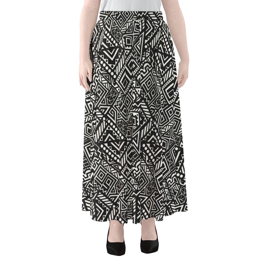 Black And White African Tribal Print Chiffon Maxi Skirt