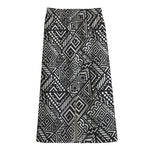 Black And White African Tribal Print Cotton Front Slit Maxi Skirt