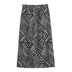 Black And White African Tribal Print Cotton Front Slit Maxi Skirt