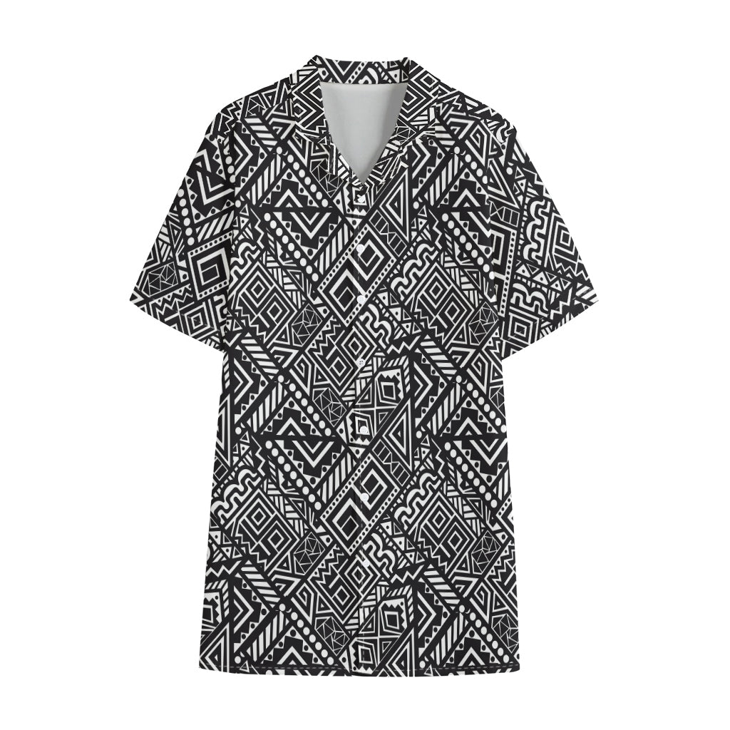 Black And White African Tribal Print Cotton Hawaiian Shirt