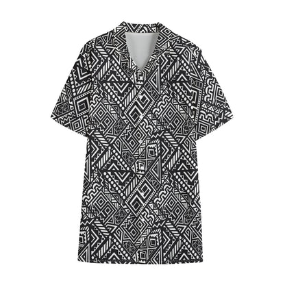 Black And White African Tribal Print Cotton Hawaiian Shirt