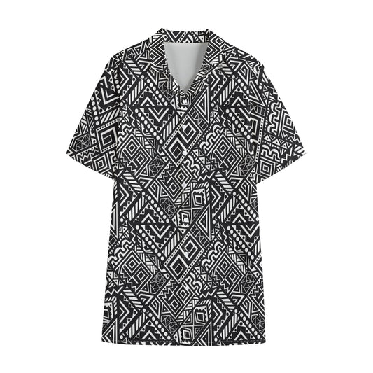 Black And White African Tribal Print Cotton Hawaiian Shirt