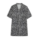 Black And White African Tribal Print Cotton Hawaiian Shirt