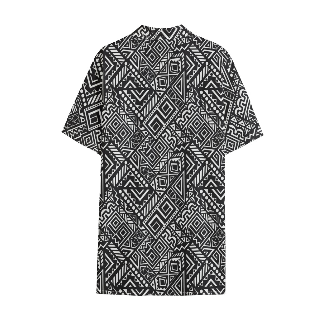 Black And White African Tribal Print Cotton Hawaiian Shirt