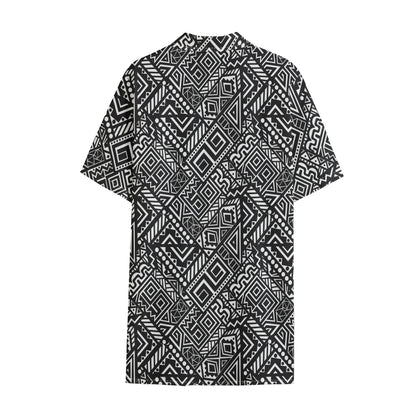 Black And White African Tribal Print Cotton Hawaiian Shirt
