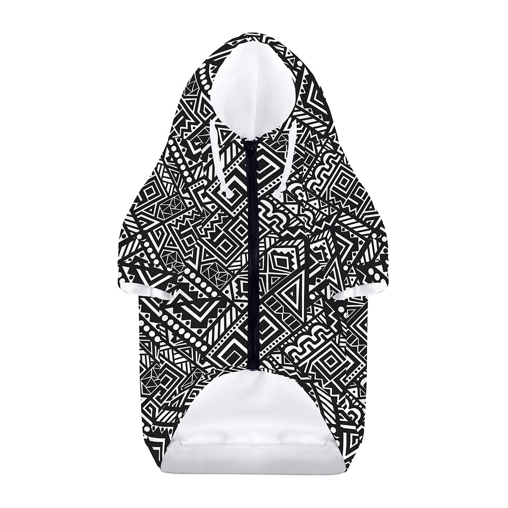 Black And White African Tribal Print Dog Zip Up Hoodie