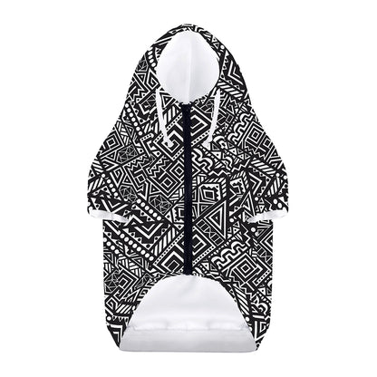 Black And White African Tribal Print Dog Zip Up Hoodie
