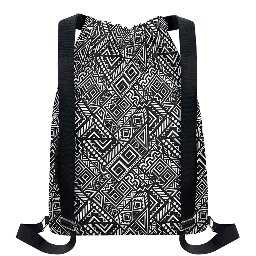 Black And White African Tribal Print Drawstring Backpack