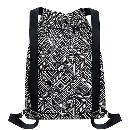 Black And White African Tribal Print Drawstring Backpack