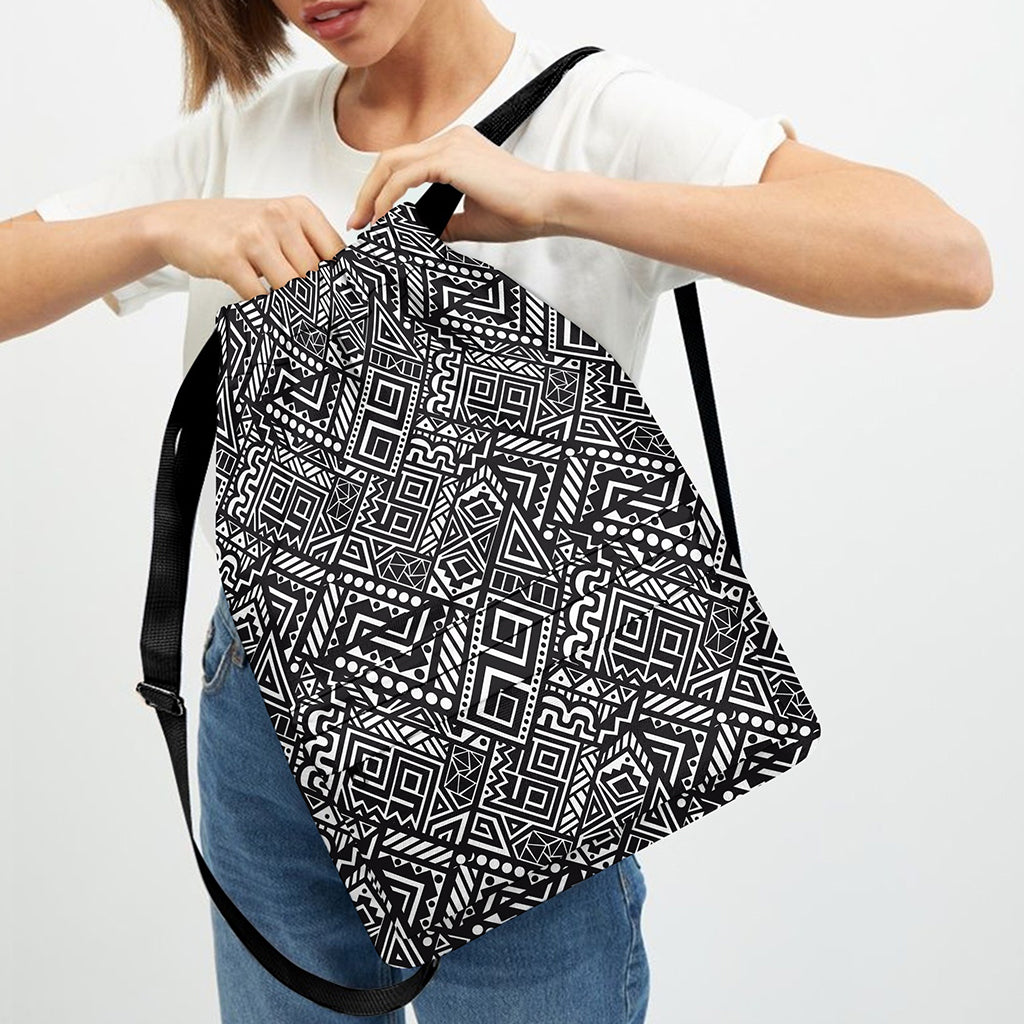 Black And White African Tribal Print Drawstring Backpack