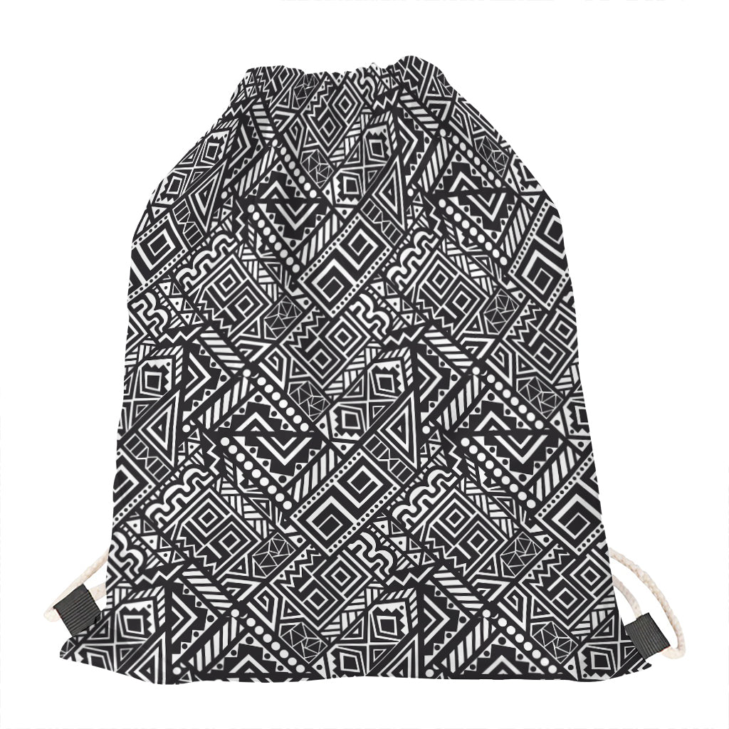 Black And White African Tribal Print Drawstring Bag