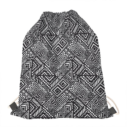 Black And White African Tribal Print Drawstring Bag