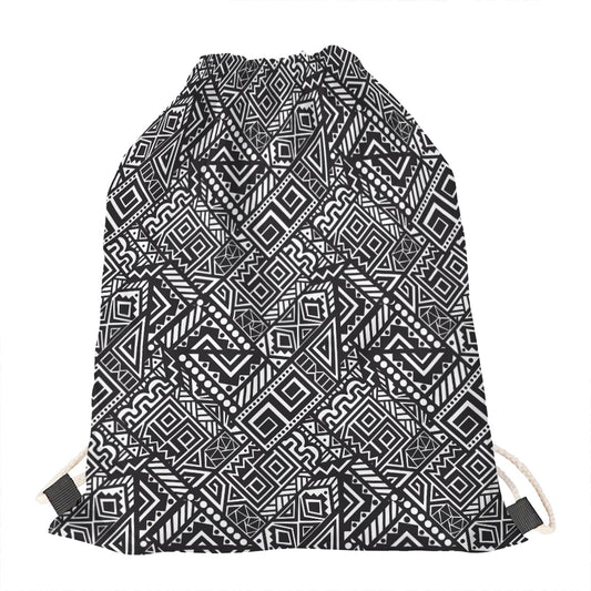 Black And White African Tribal Print Drawstring Bag