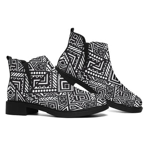 Black And White African Tribal Print Flat Ankle Boots