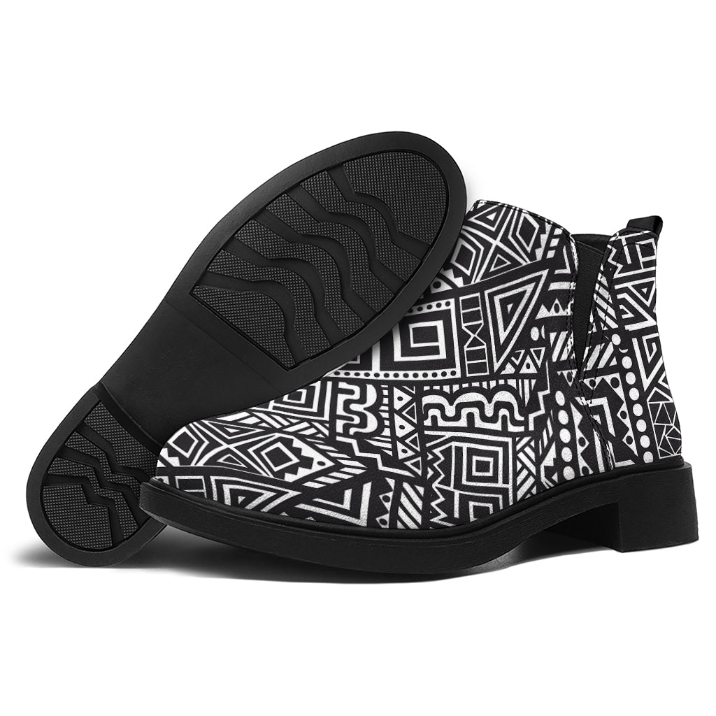 Black And White African Tribal Print Flat Ankle Boots