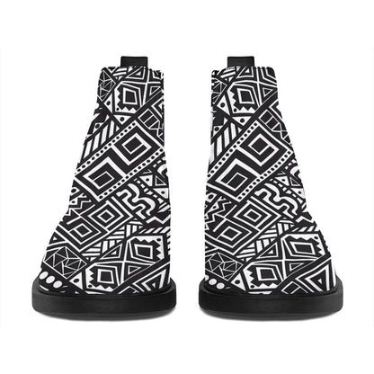 Black And White African Tribal Print Flat Ankle Boots
