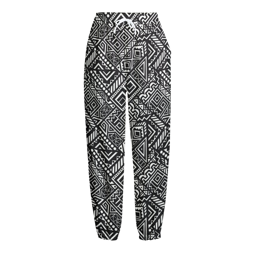 Black And White African Tribal Print Fleece Lined Knit Pants