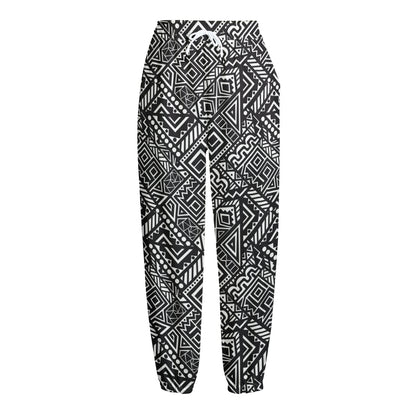 Black And White African Tribal Print Fleece Lined Knit Pants