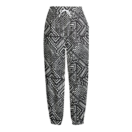 Black And White African Tribal Print Fleece Lined Knit Pants