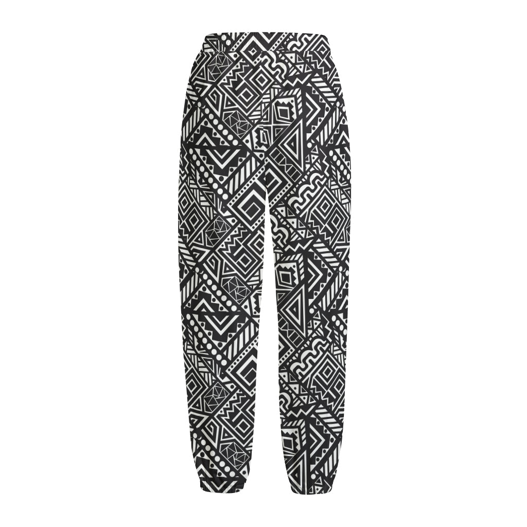 Black And White African Tribal Print Fleece Lined Knit Pants