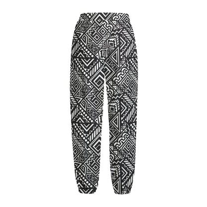 Black And White African Tribal Print Fleece Lined Knit Pants