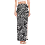 Black And White African Tribal Print High Slit Maxi Skirt