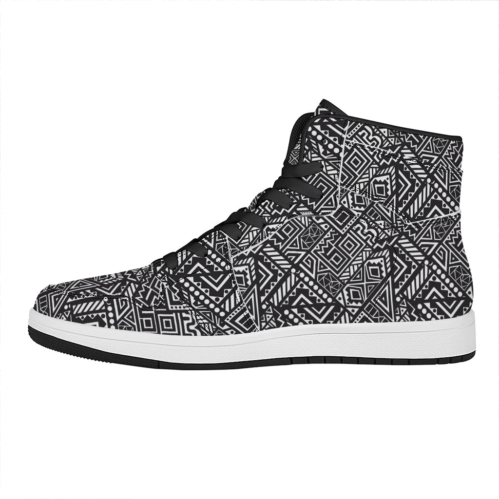 Black And White African Tribal Print High Top Leather Sneakers
