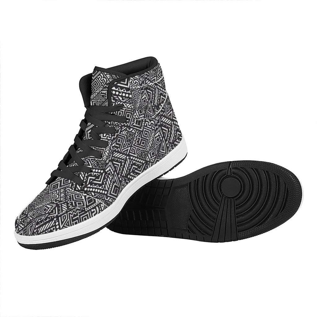 Black And White African Tribal Print High Top Leather Sneakers