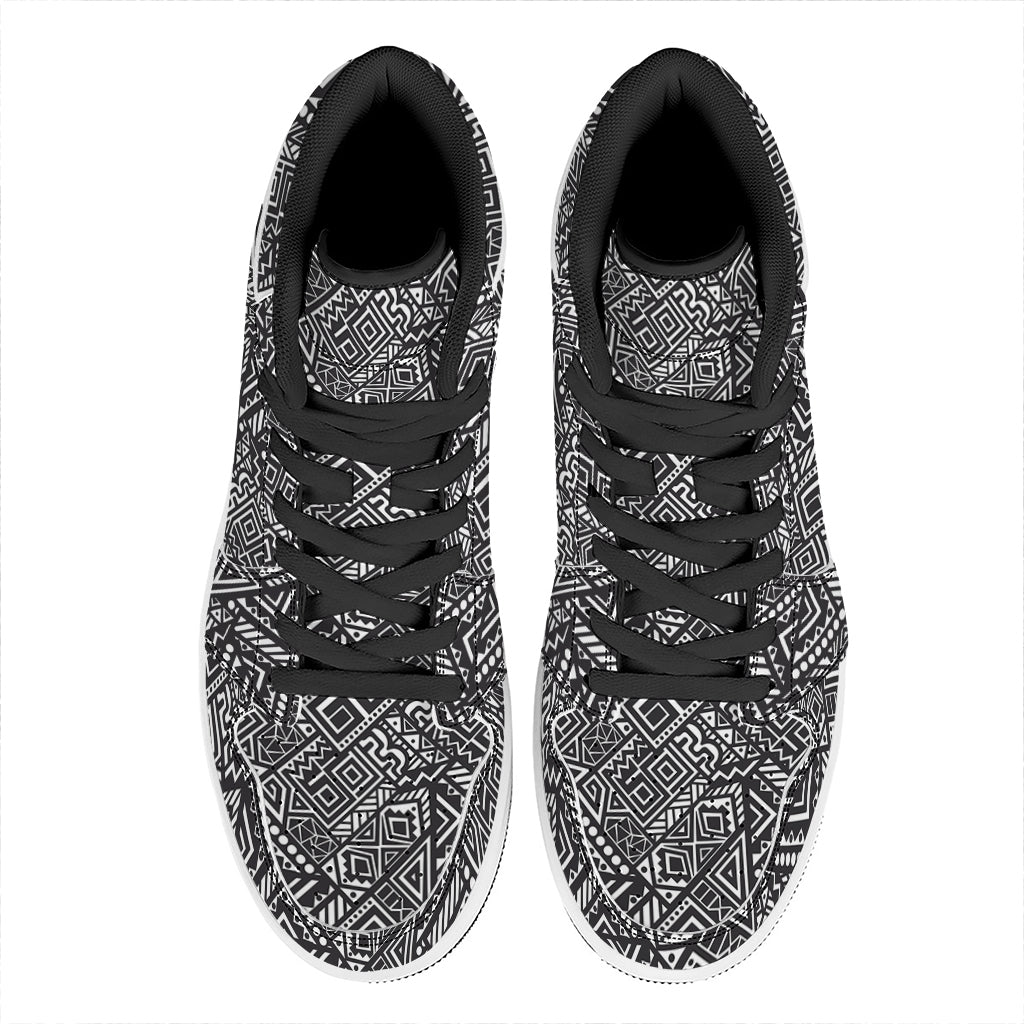 Black And White African Tribal Print High Top Leather Sneakers