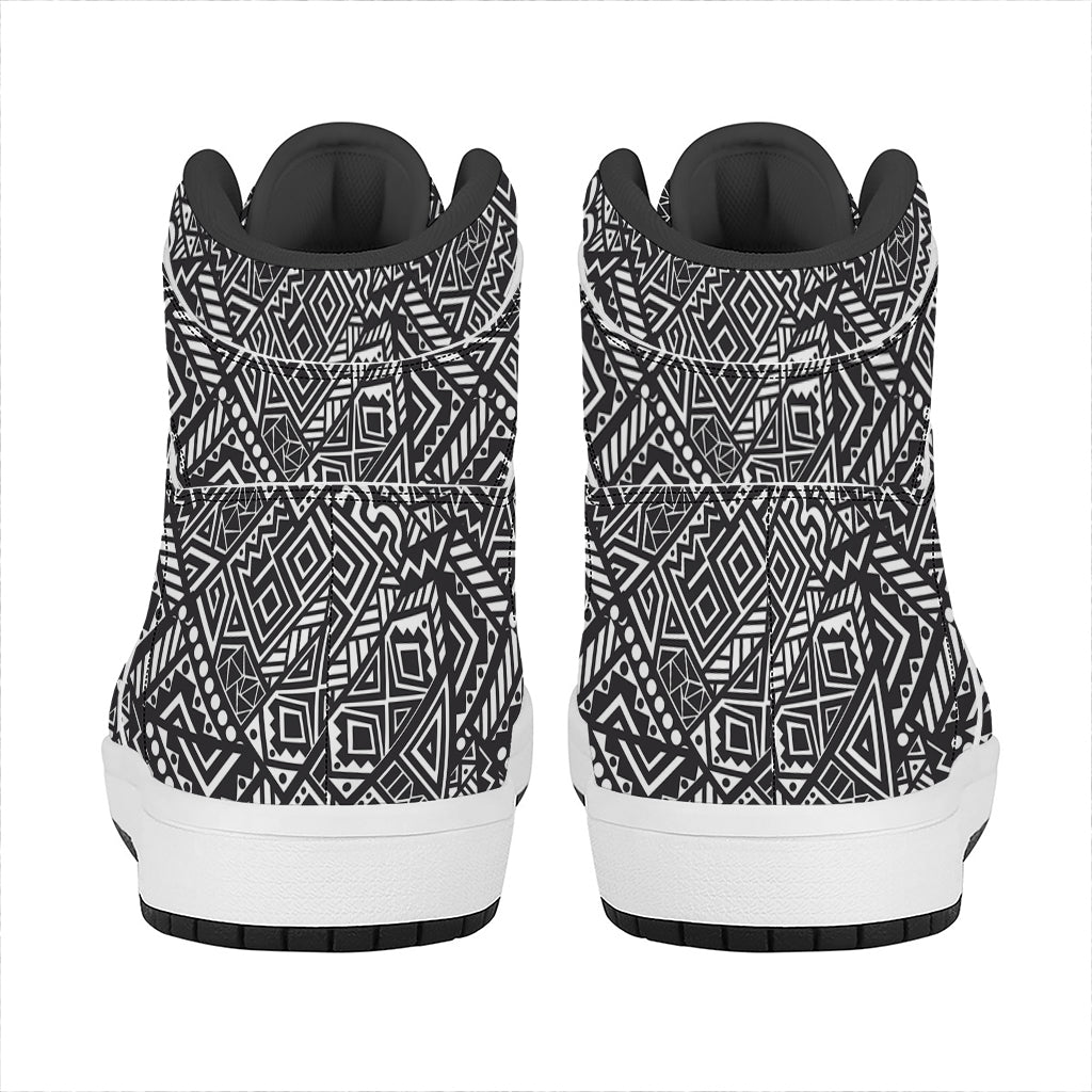 Black And White African Tribal Print High Top Leather Sneakers