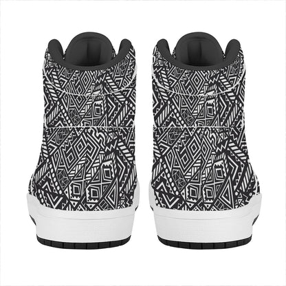 Black And White African Tribal Print High Top Leather Sneakers