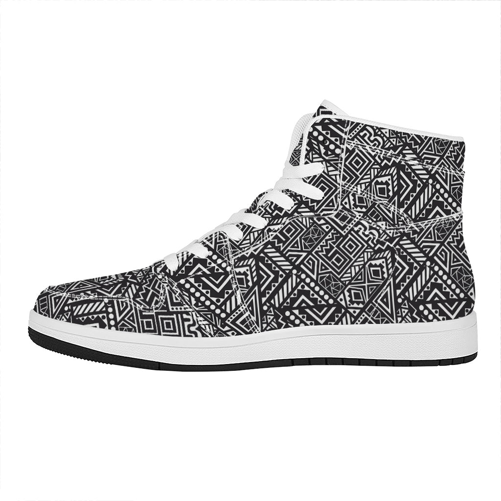 Black And White African Tribal Print High Top Leather Sneakers