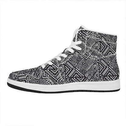 Black And White African Tribal Print High Top Leather Sneakers