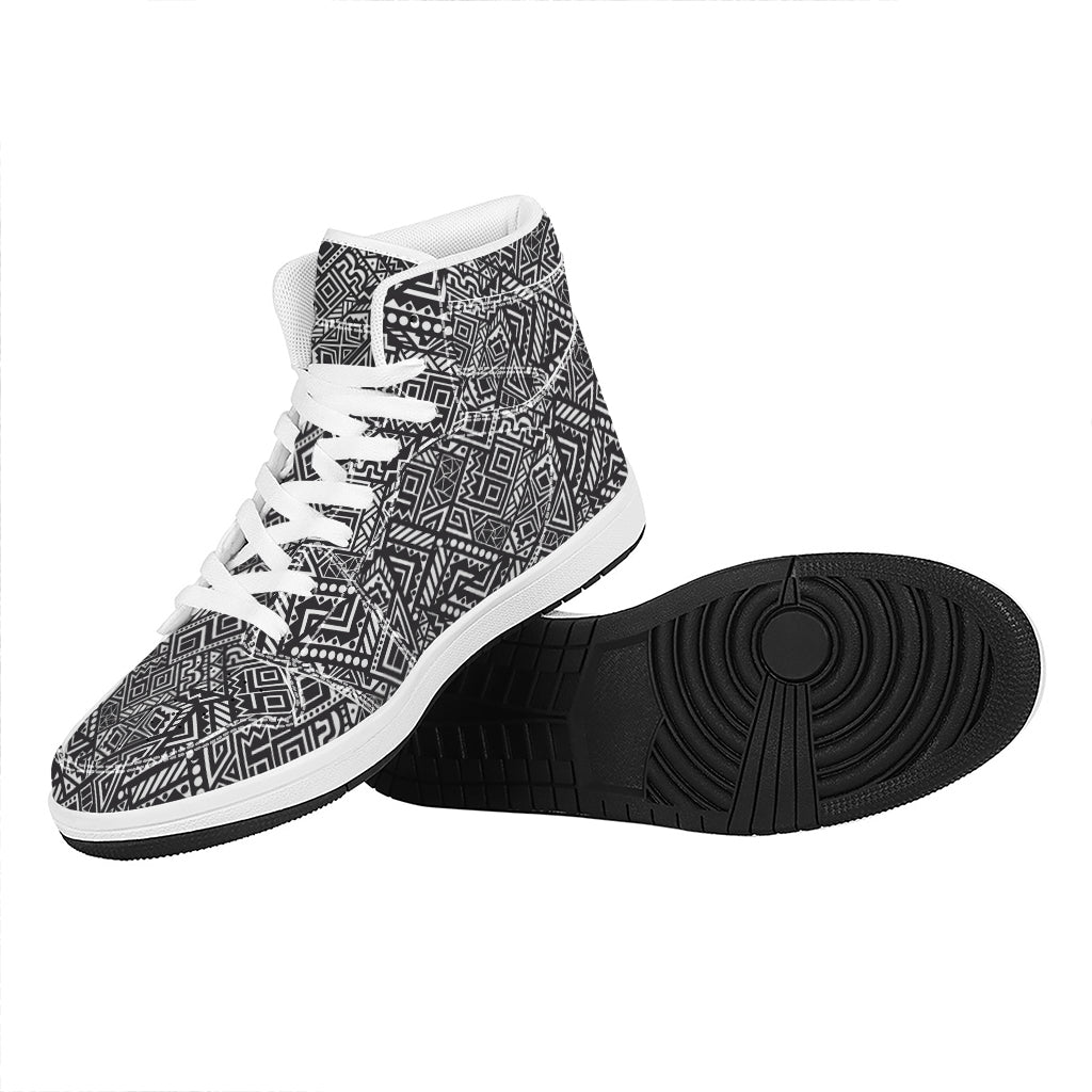 Black And White African Tribal Print High Top Leather Sneakers