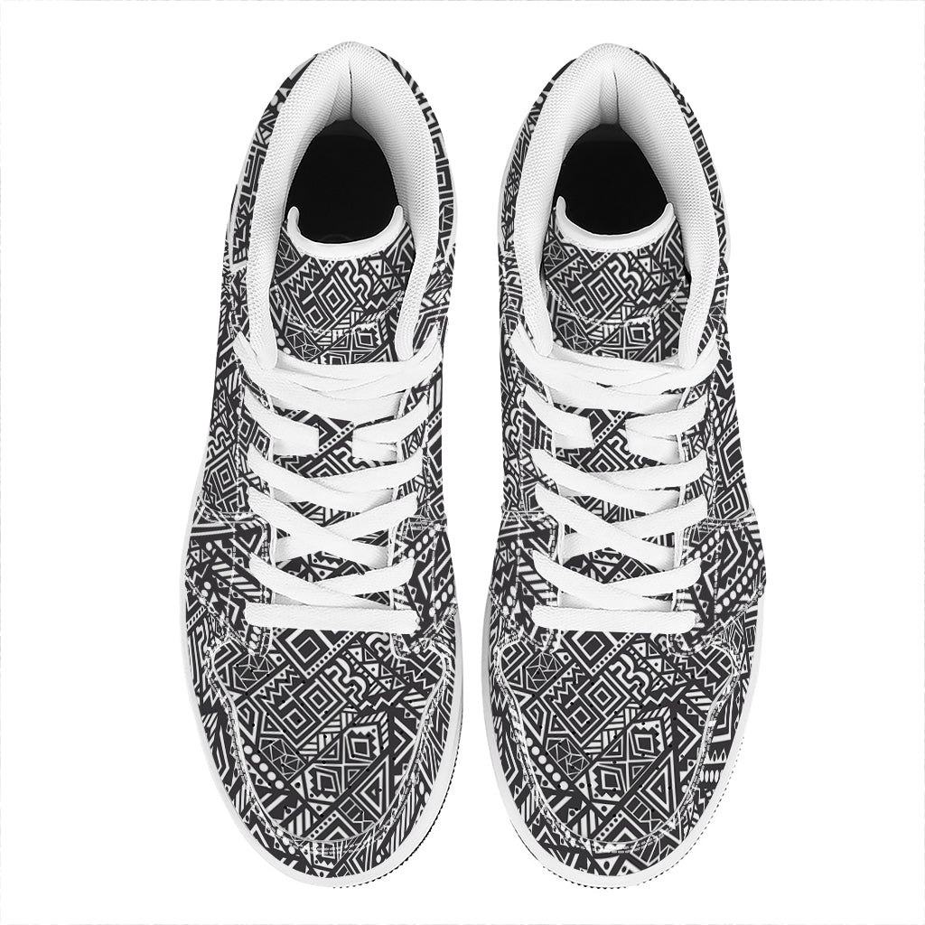 Black And White African Tribal Print High Top Leather Sneakers