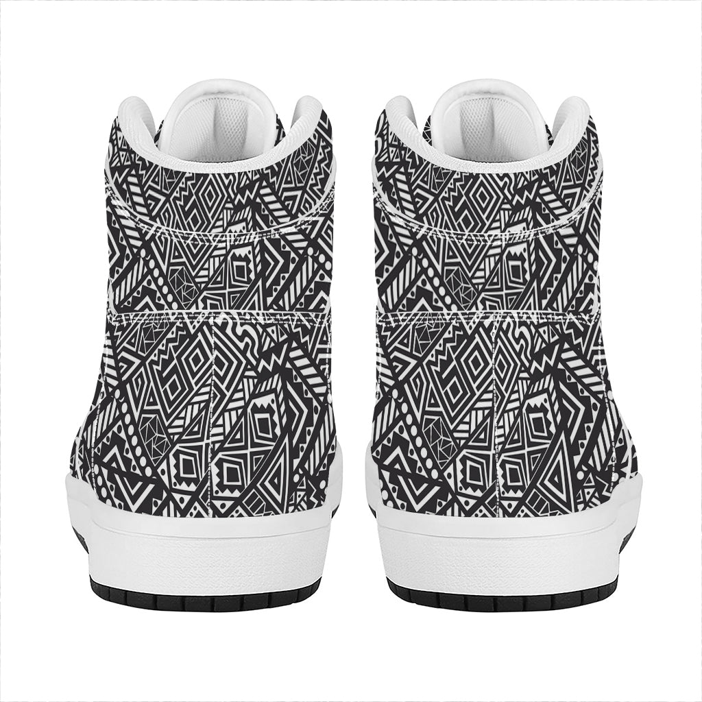 Black And White African Tribal Print High Top Leather Sneakers