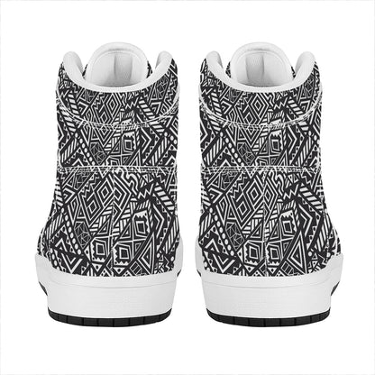 Black And White African Tribal Print High Top Leather Sneakers