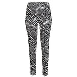 Black And White African Tribal Print High-Waisted Pocket Leggings