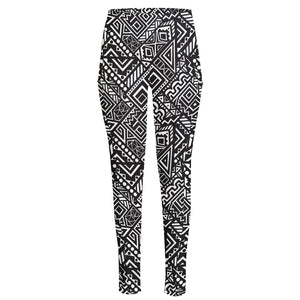 Black And White African Tribal Print High-Waisted Pocket Leggings