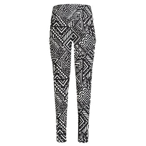 Black And White African Tribal Print High-Waisted Pocket Leggings