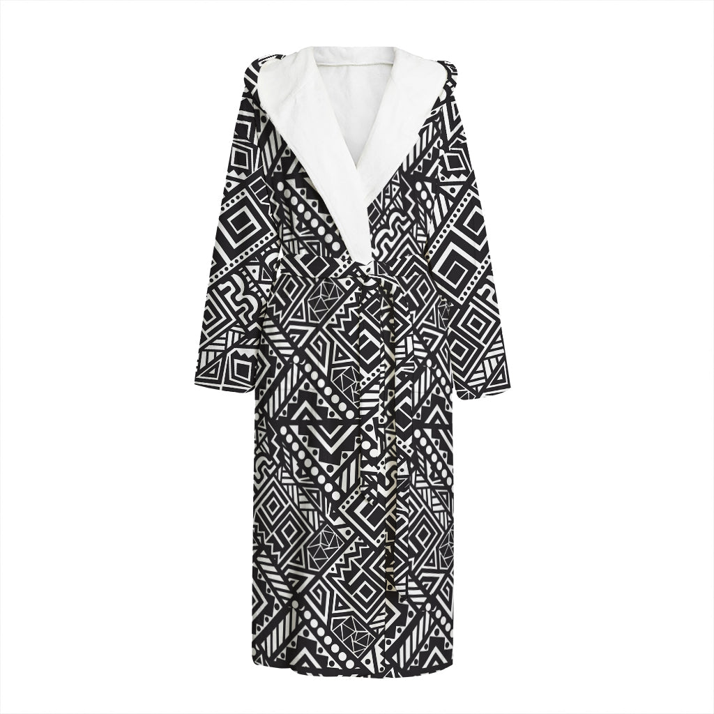 Black And White African Tribal Print Hooded Bathrobe