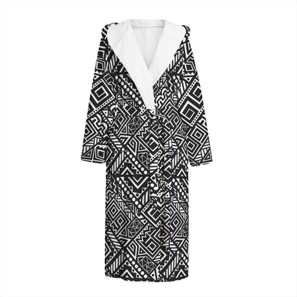 Black And White African Tribal Print Hooded Bathrobe
