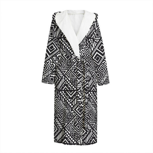 Black And White African Tribal Print Hooded Bathrobe