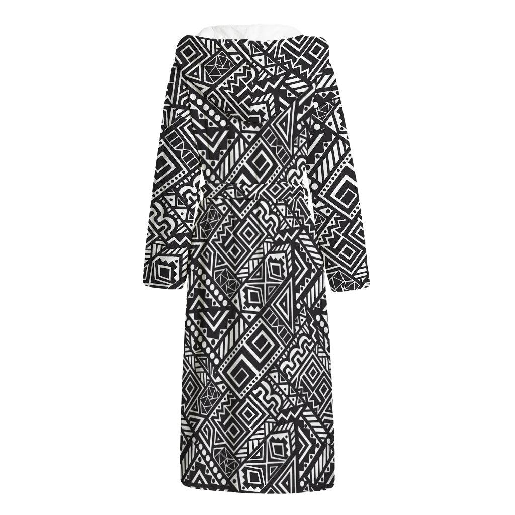 Black And White African Tribal Print Hooded Bathrobe