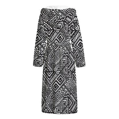 Black And White African Tribal Print Hooded Bathrobe
