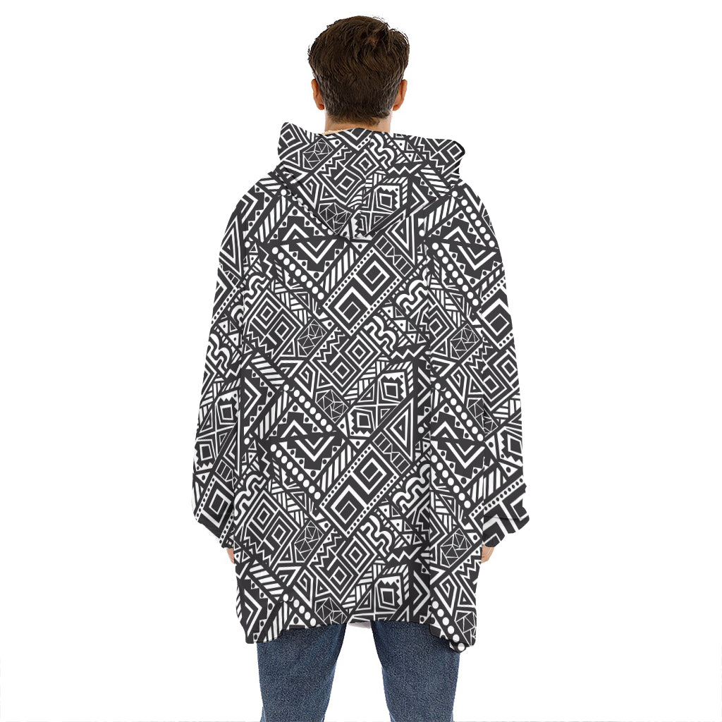 Black And White African Tribal Print Hoodie Blanket