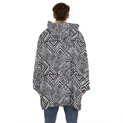 Black And White African Tribal Print Hoodie Blanket