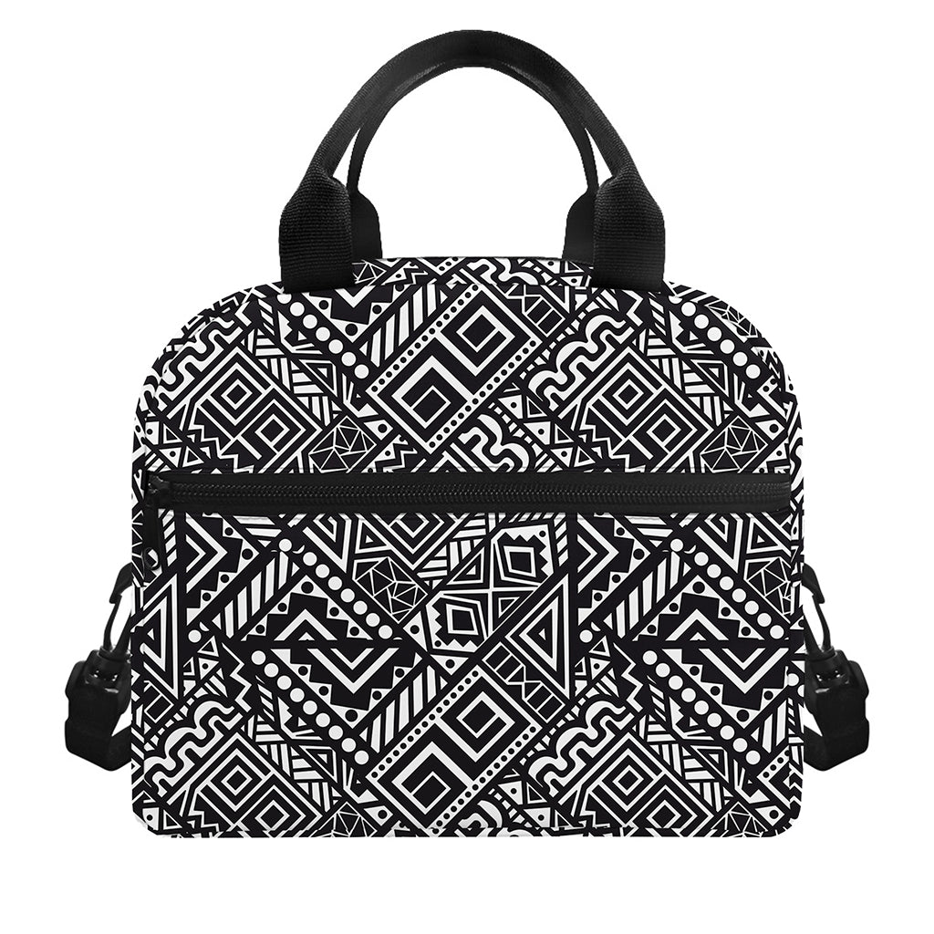 Black And White African Tribal Print Insulated Lunch Bag
