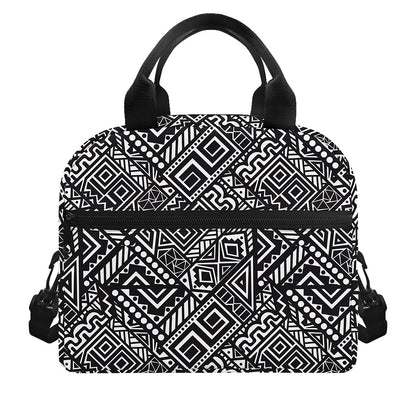 Black And White African Tribal Print Insulated Lunch Bag